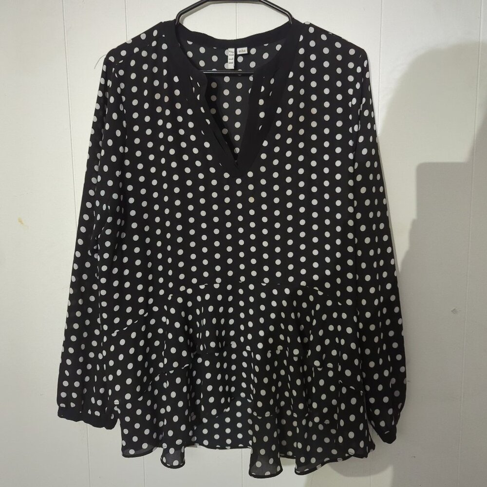 Elle Black & White Layered Polka Dots Women's Blouse Size L